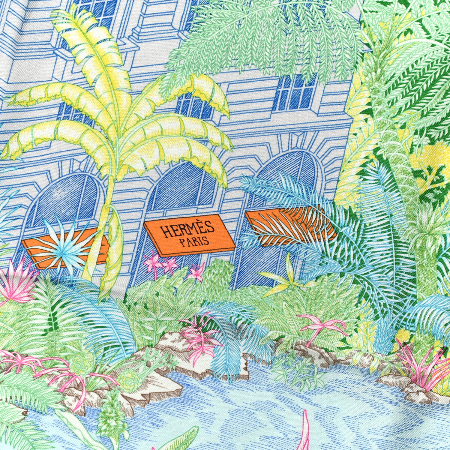 Hermes Silk Twill Faubourg Tropical Scarf 90 Bleu Vert Jaune 2 of 6