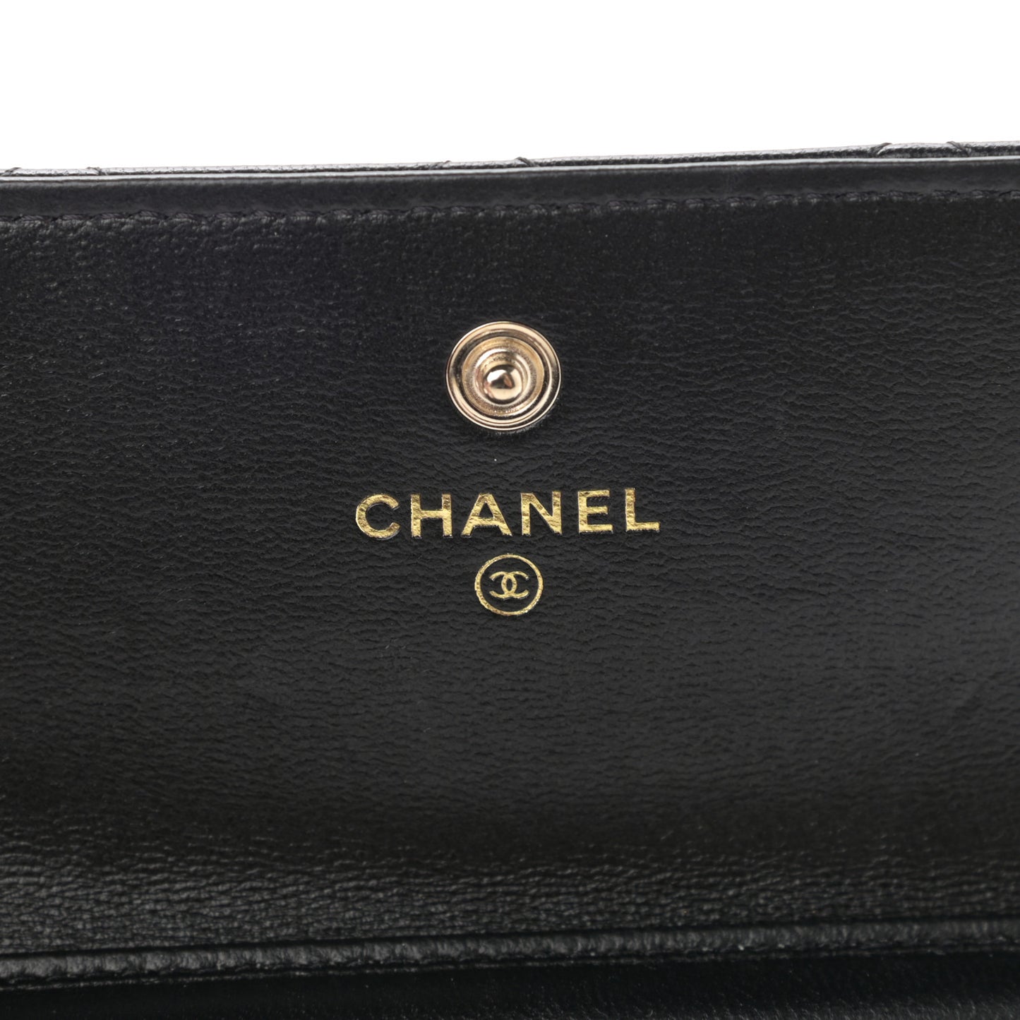 Lambskin Quilted Camellia Card Holder On Chain Black