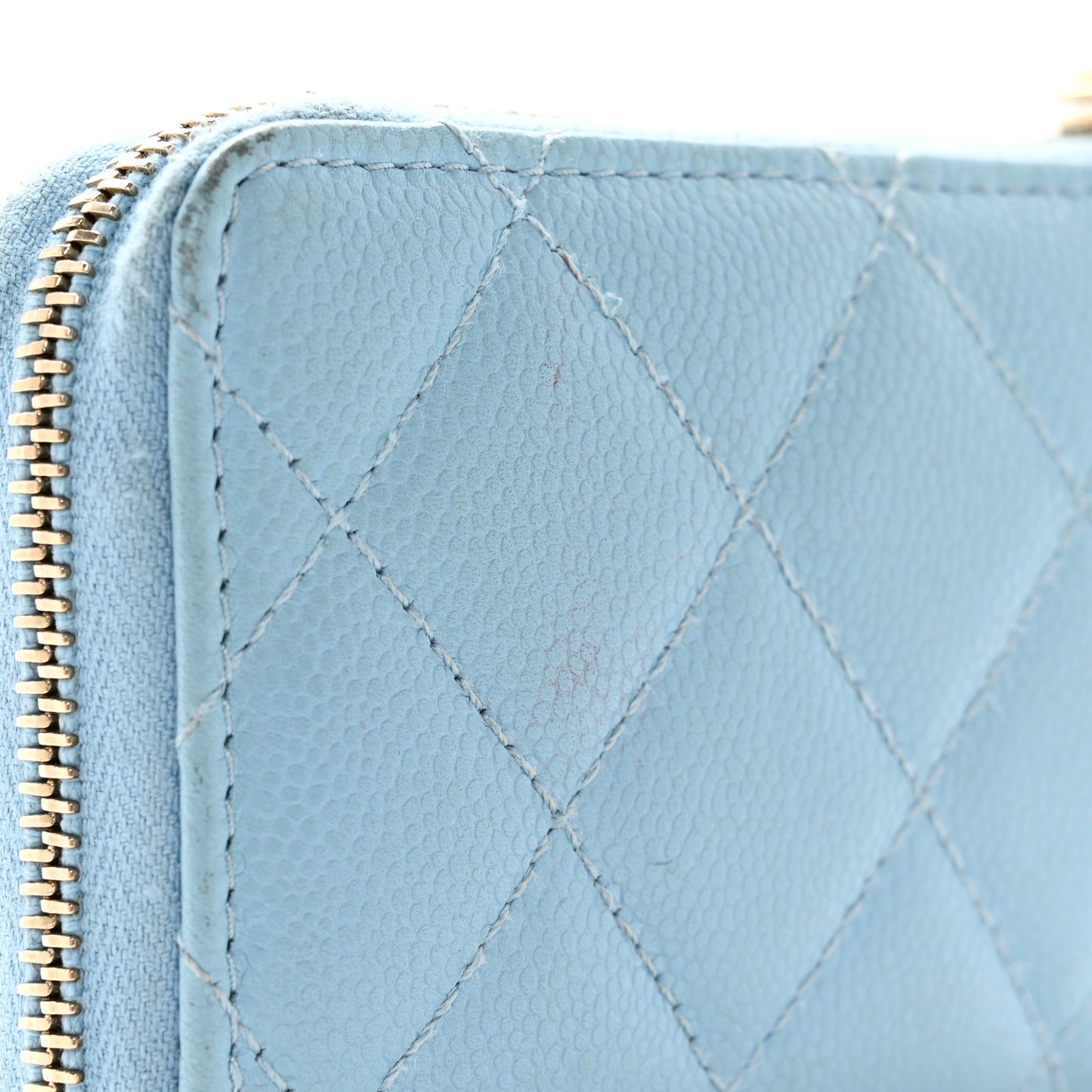 Caviar Quilted Zipped Key Holder Case Light Blue