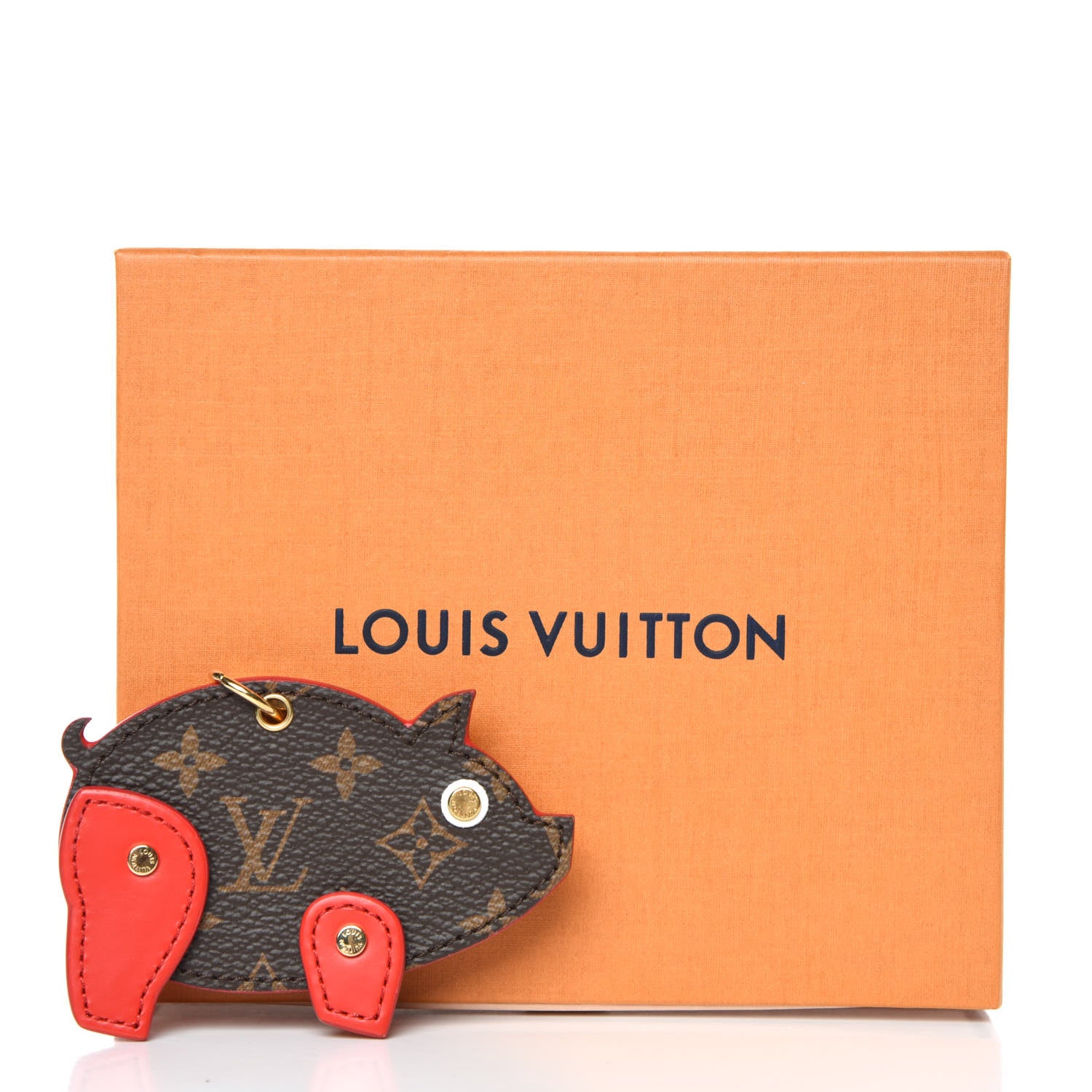 Louis Vuitton Calfskin Monogram Pig Bag Charm Key Holder Rouge 4 of 4