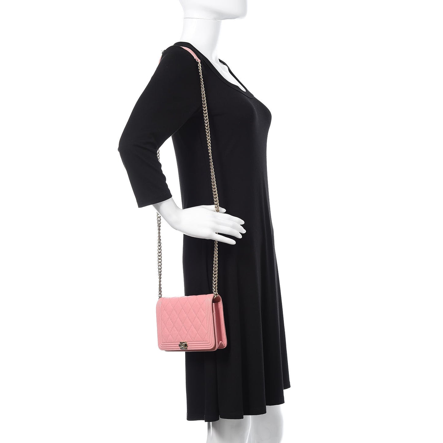 Caviar Quilted Boy Wallet On Chain WOC Light Pink