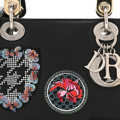 Christian Dior Smooth Calfskin Embroidered Beaded Floral Medium Lady Dior Black 8 of 10