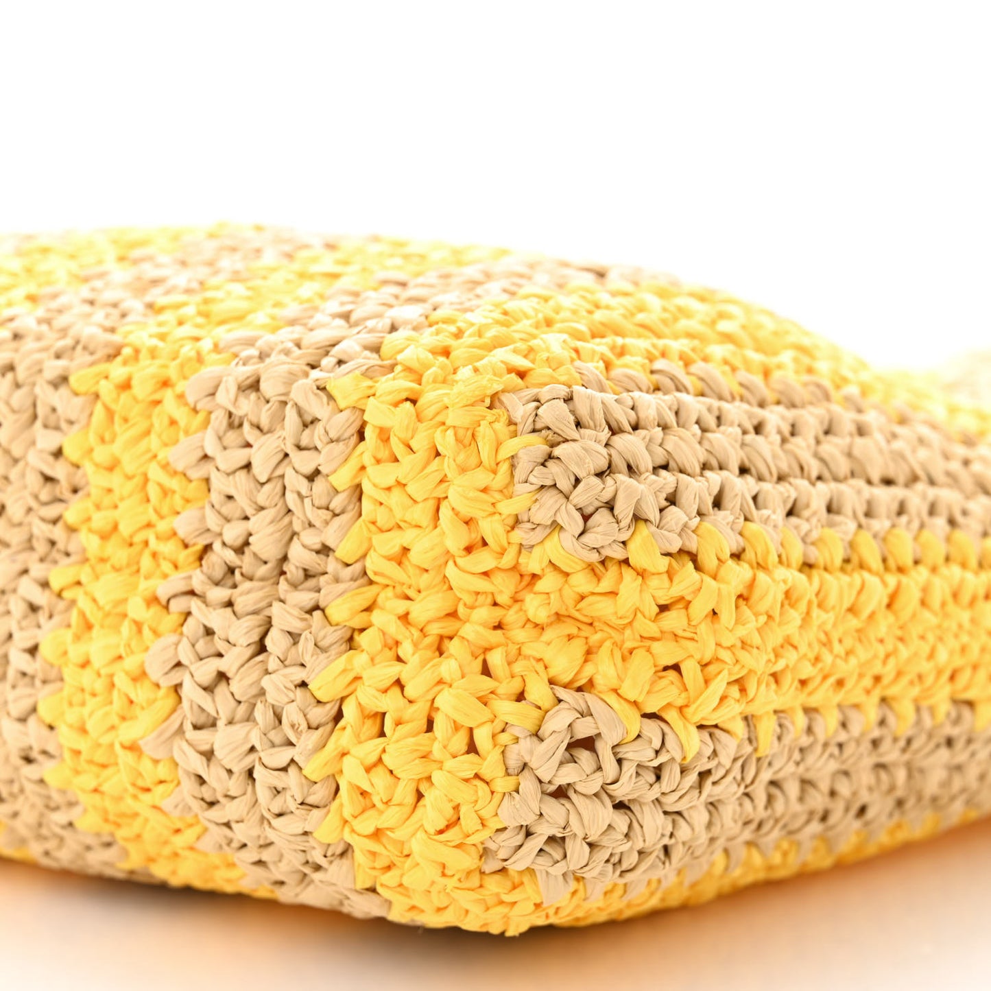 Yarn Raffia Effect Crochet Striped Small Logo Tote Naturale Giallo