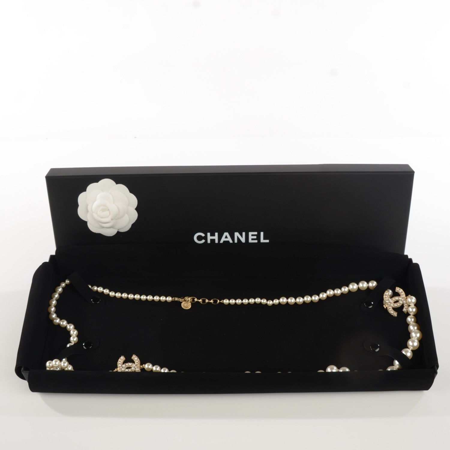 Chanel Graduated Pearl Long CC Necklace Gold 6 of 6