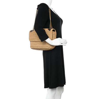 Saint Laurent Raffia Calfskin Monogram Medium Niki Chain Satchel Natural 2 of 18