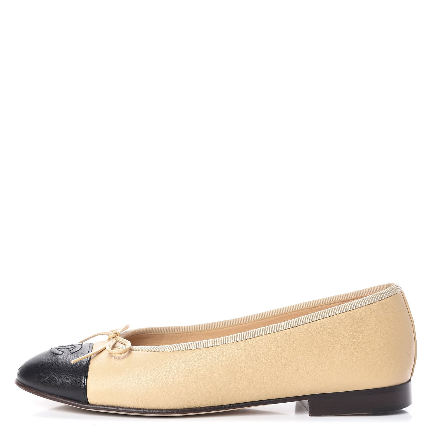 Chanel Lambskin Cap Toe CC Ballerina Flats 37 Beige Black 1 of 13
