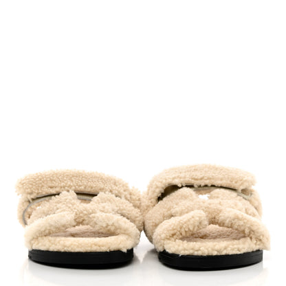 Hermes Woolskin Womens Chypre Sandals 39.5 Ecru 2 of 12
