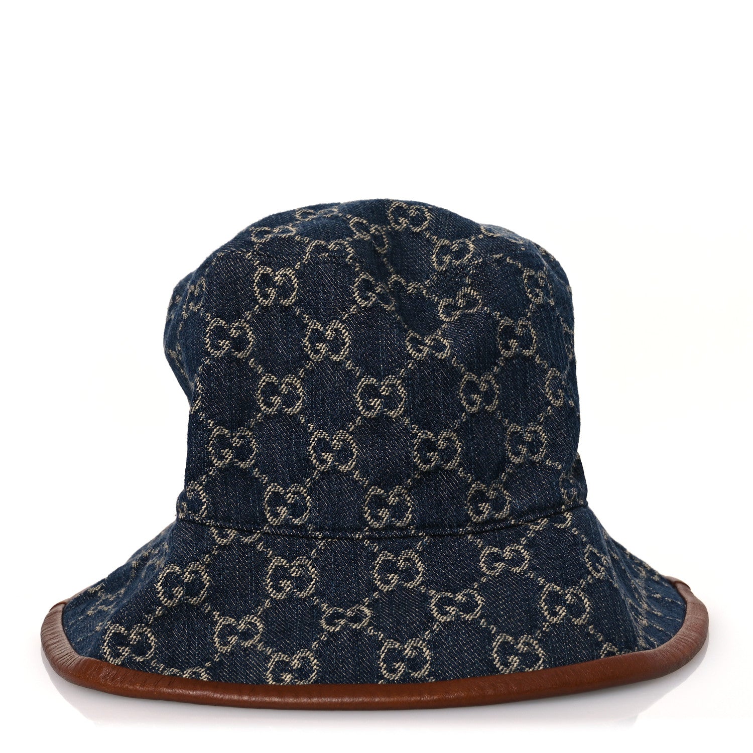 Gucci Washed Jacquard Denim Nappa GG Monogram Oscar Bucket Hat XL Denim Cuir 3 of 10