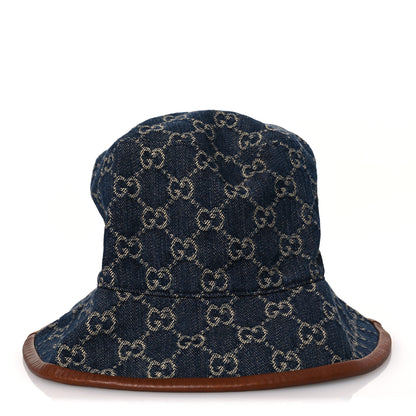Gucci Washed Jacquard Denim Nappa GG Monogram Oscar Bucket Hat XL Denim Cuir 3 of 10