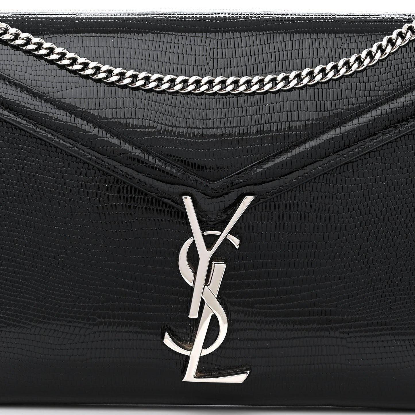 Calfskin Lizard Embossed Monogram Cassandra Chain Wallet Black