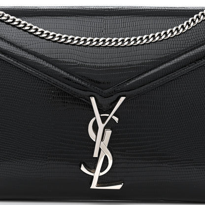 Saint Laurent Calfskin Lizard Embossed Monogram Cassandra Chain Wallet Black 8 of 13