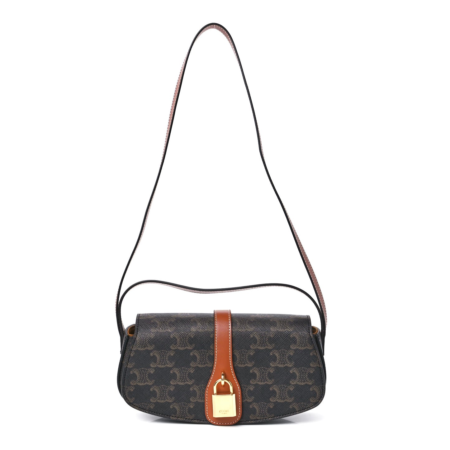 Triomphe Canvas Calfskin Tabou Clutch on Strap Tan