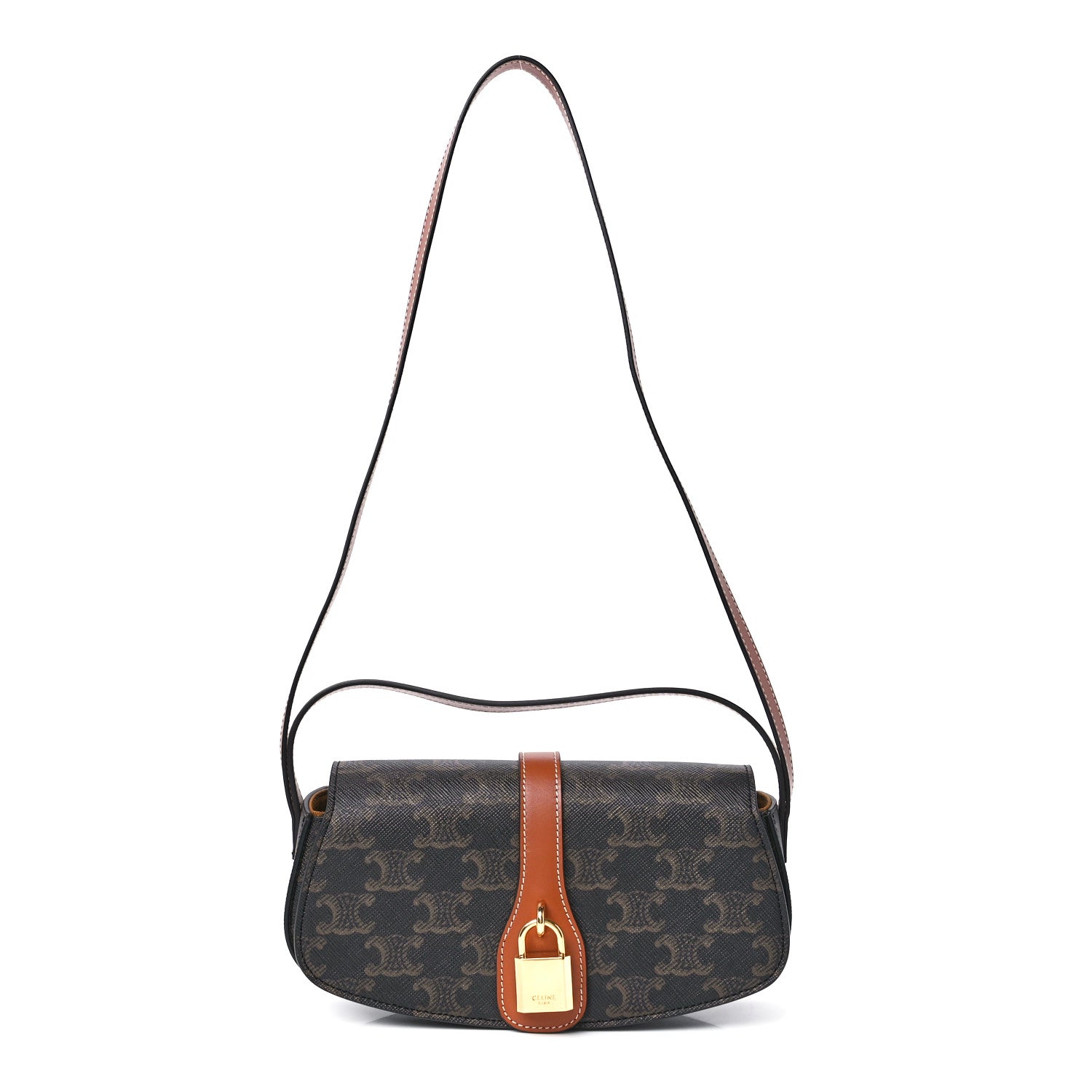 Celine Triomphe Canvas Calfskin Tabou Clutch on Strap Tan 1 of 11
