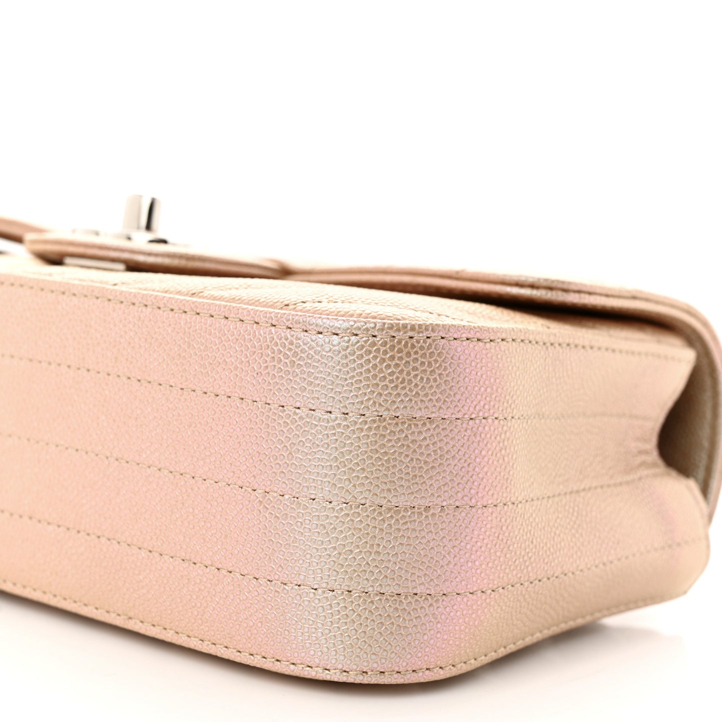 Iridescent Caviar Chevron Quilted Mini Rectangular Flap Light Gold