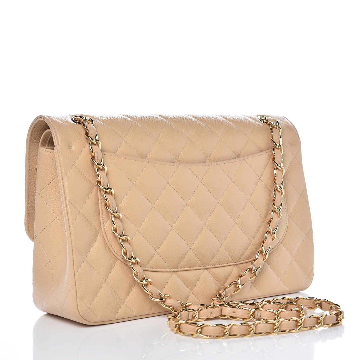 Caviar Quilted Jumbo Double Flap Beige Clair