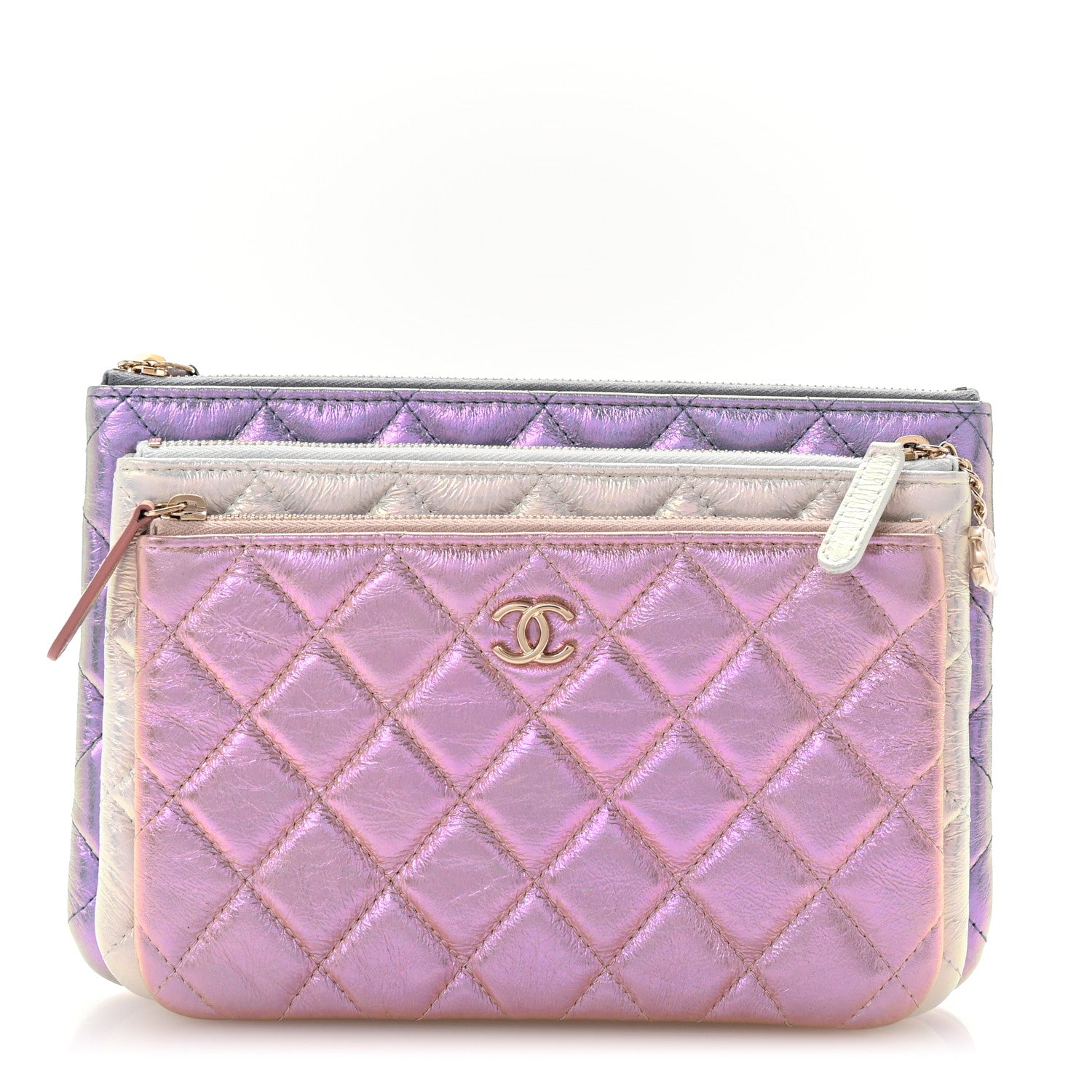 Chanel Iridescent Crumpled Calfskin Trio Cosmetic Case Blue Pink Ivory 1 of 11