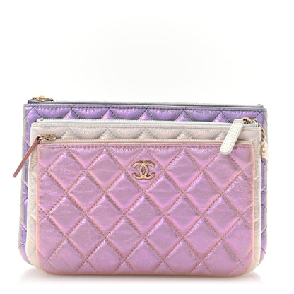 Chanel Iridescent Crumpled Calfskin Trio Cosmetic Case Blue Pink Ivory 1 of 11