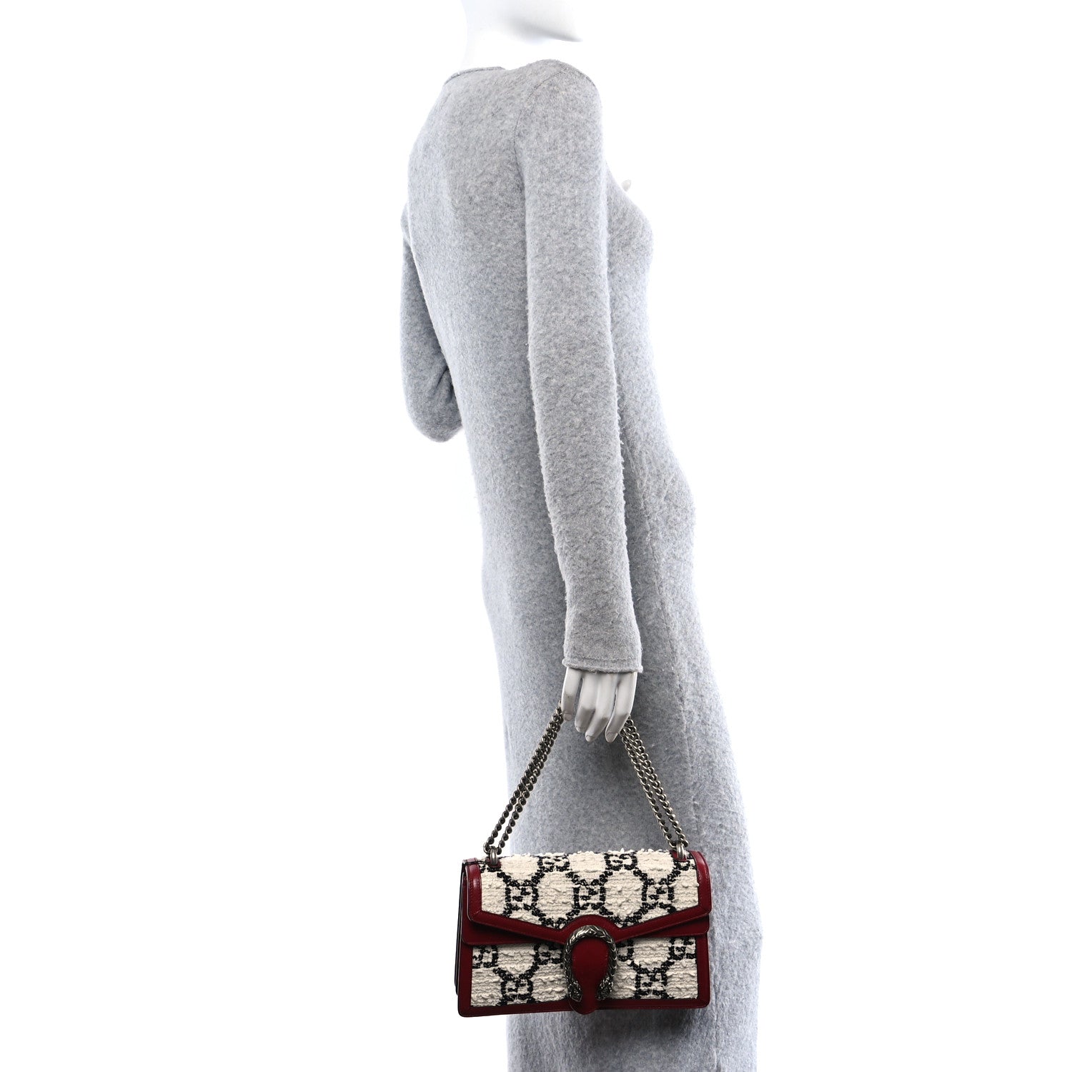 Gucci Tweed GG Monogram Small Dionysus Shoulder Bag White Black Romantic Cherry 2 of 11