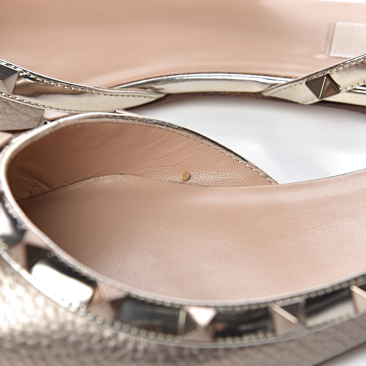Metallic Pebbled Calfskin Patent Rockstud Slingback Flats 38 Skin