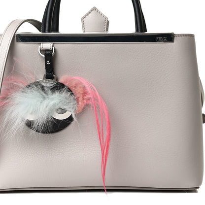 Fendi Vitello Dolce Fox Goat Bi-Color Sad Eyes Mirror Charm Petite 2Jours Tote Grigio Polvere Black 8 of 14
