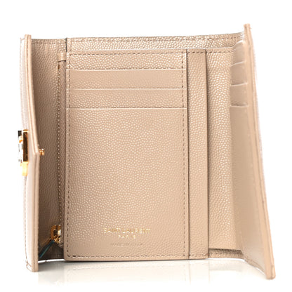 Saint Laurent Grain De Poudre Matelasse Chevron Monogram Compact Tri Fold Wallet Dark Beige 5 of 13