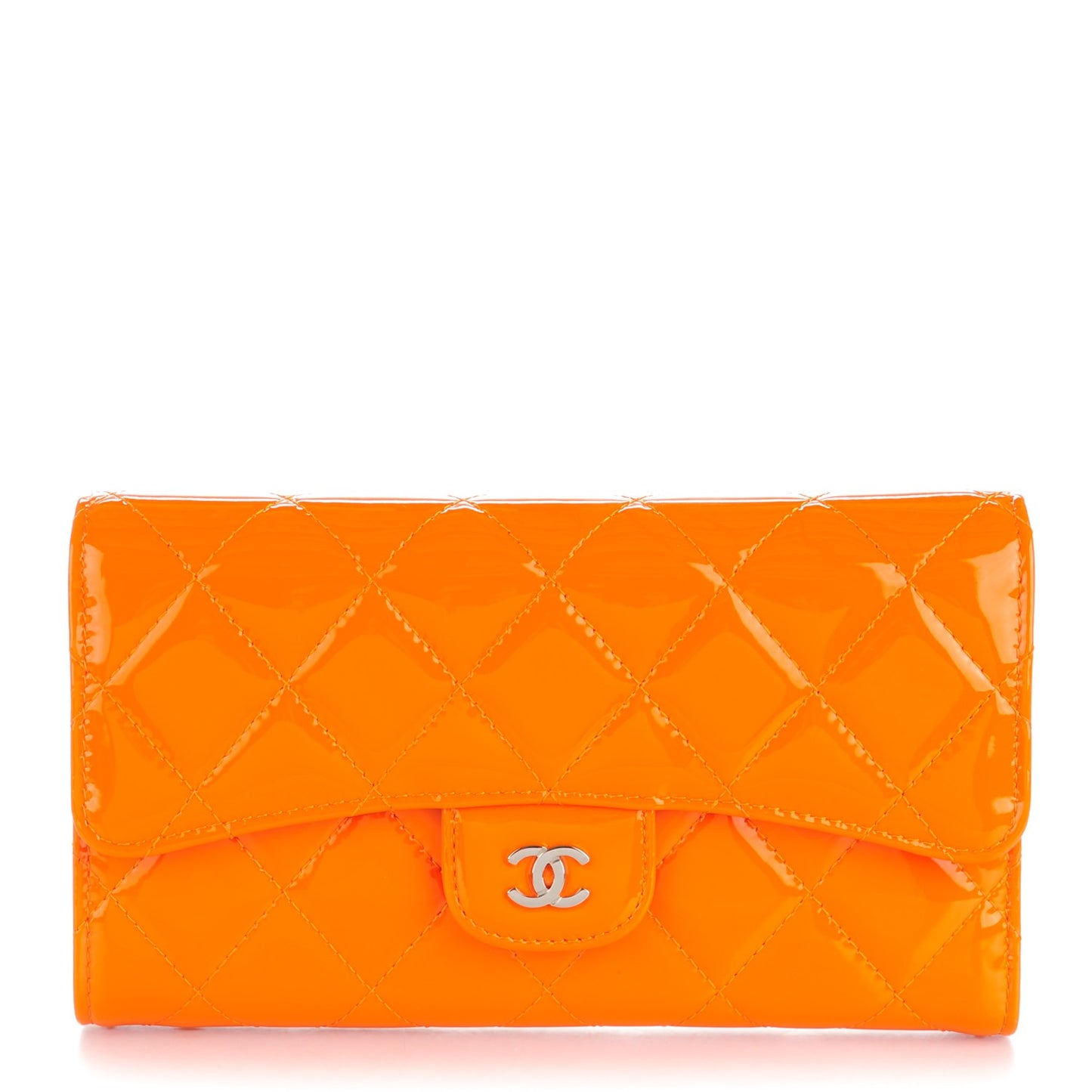 Patent Quilted Large Flap Wallet Orange