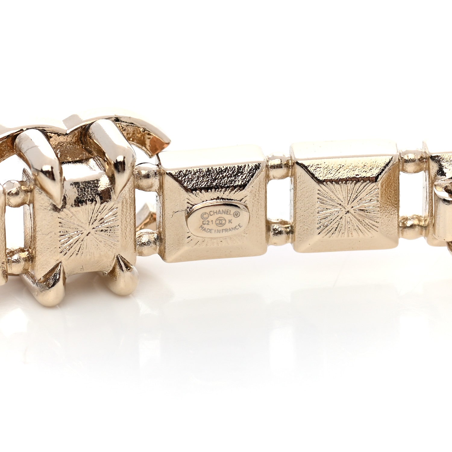 Chanel Metal Crystal CC Hair Clip Barrette Gold Pink 3 of 5