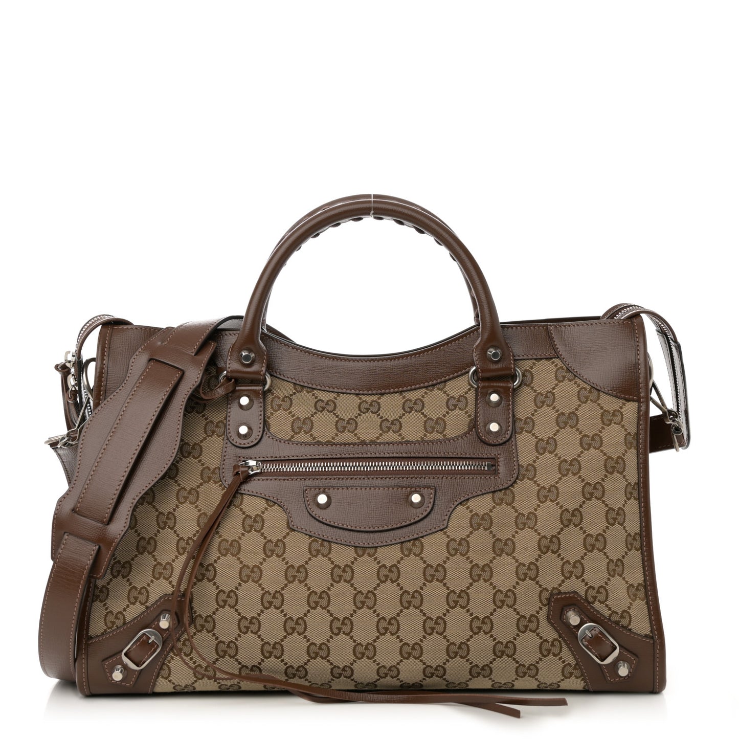 X GUCCI GG Monogram Azalea Calfskin Neo Classic Silver Hardware Medium City Beige Ebony Brown Sugar