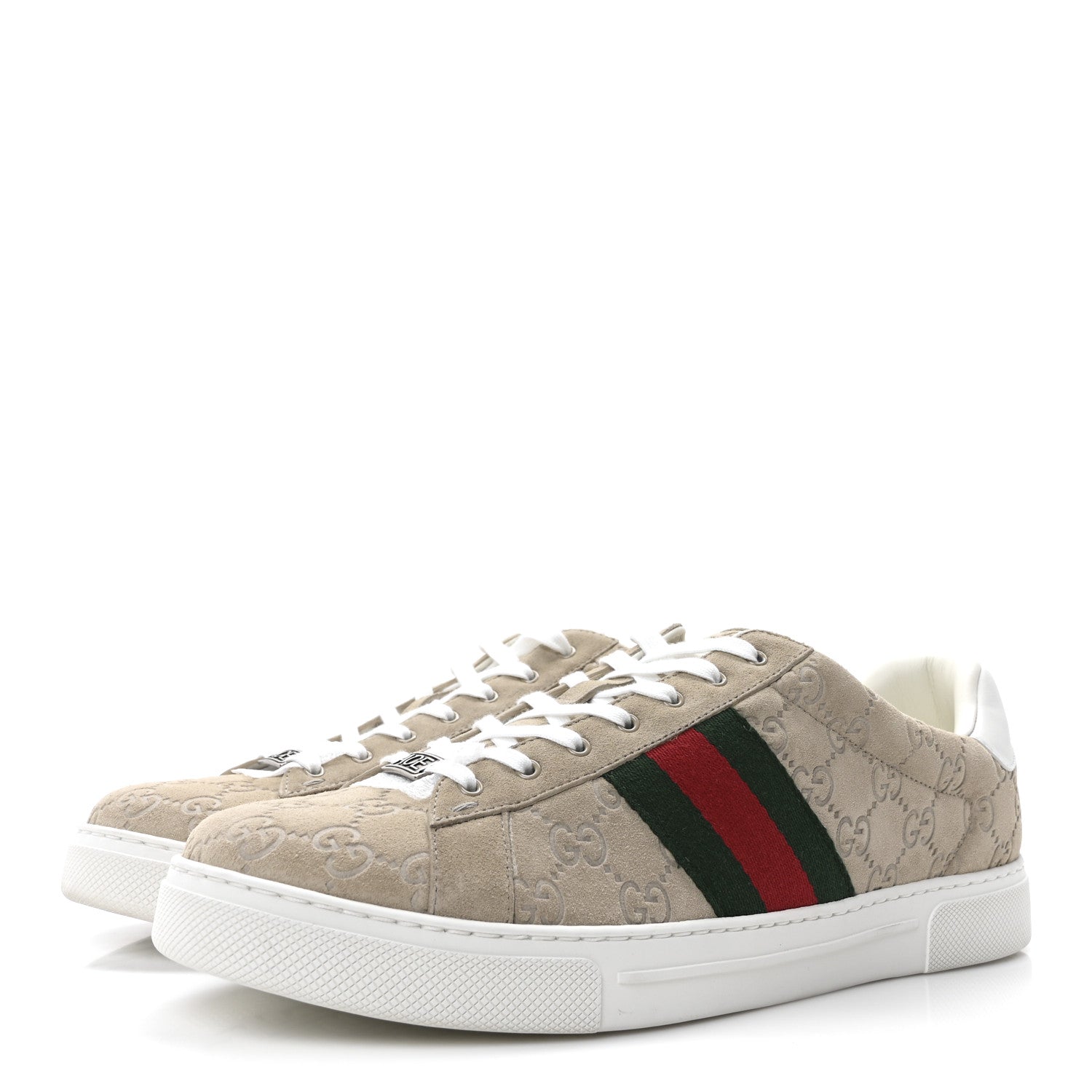 Gucci GG Suede Monogram Web Mens Sneakers 12 Oatmeal Mystic White 4 of 10