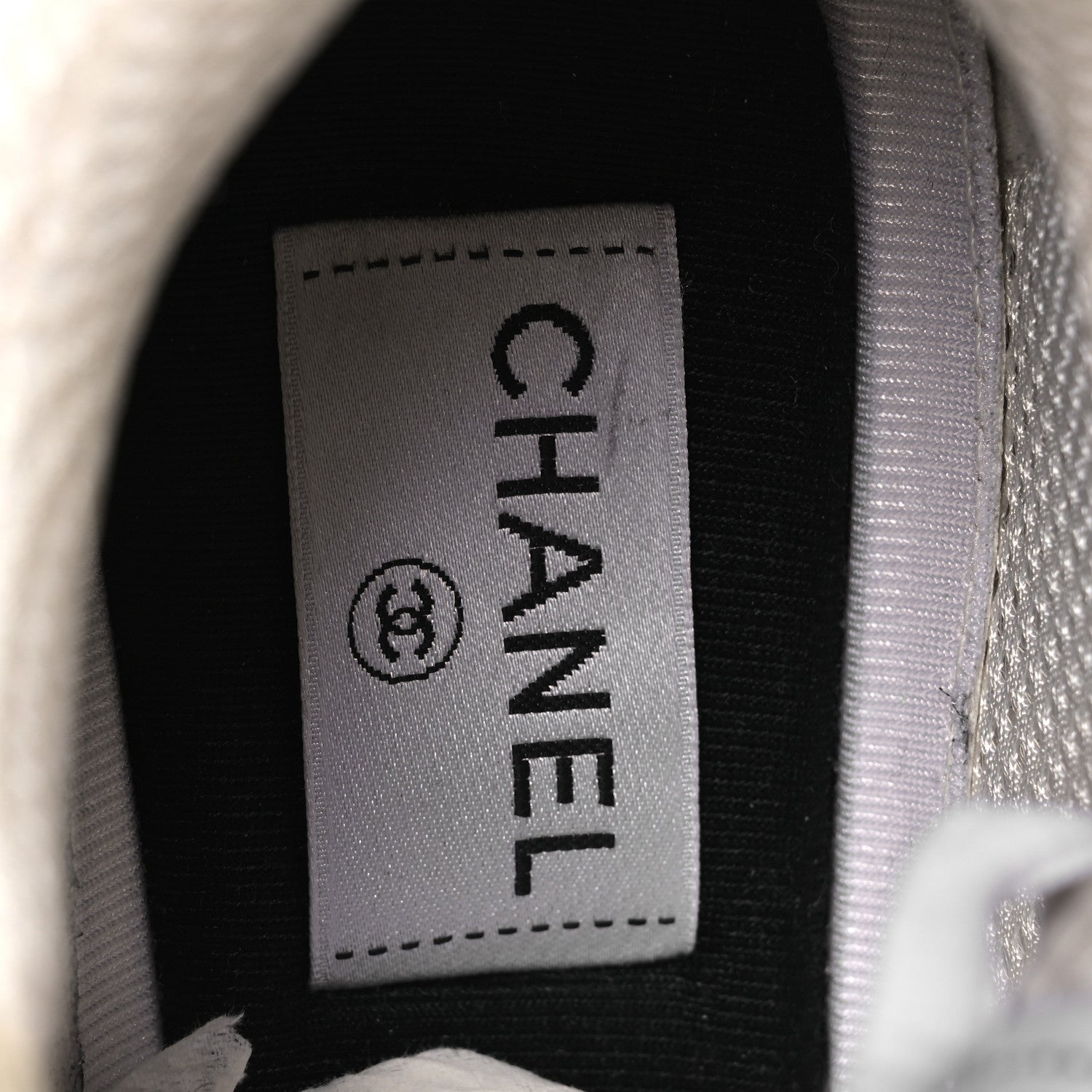 Chanel Fabric Laminated Calfskin Stretch CC Sneakers 38 White Silver 9 of 13