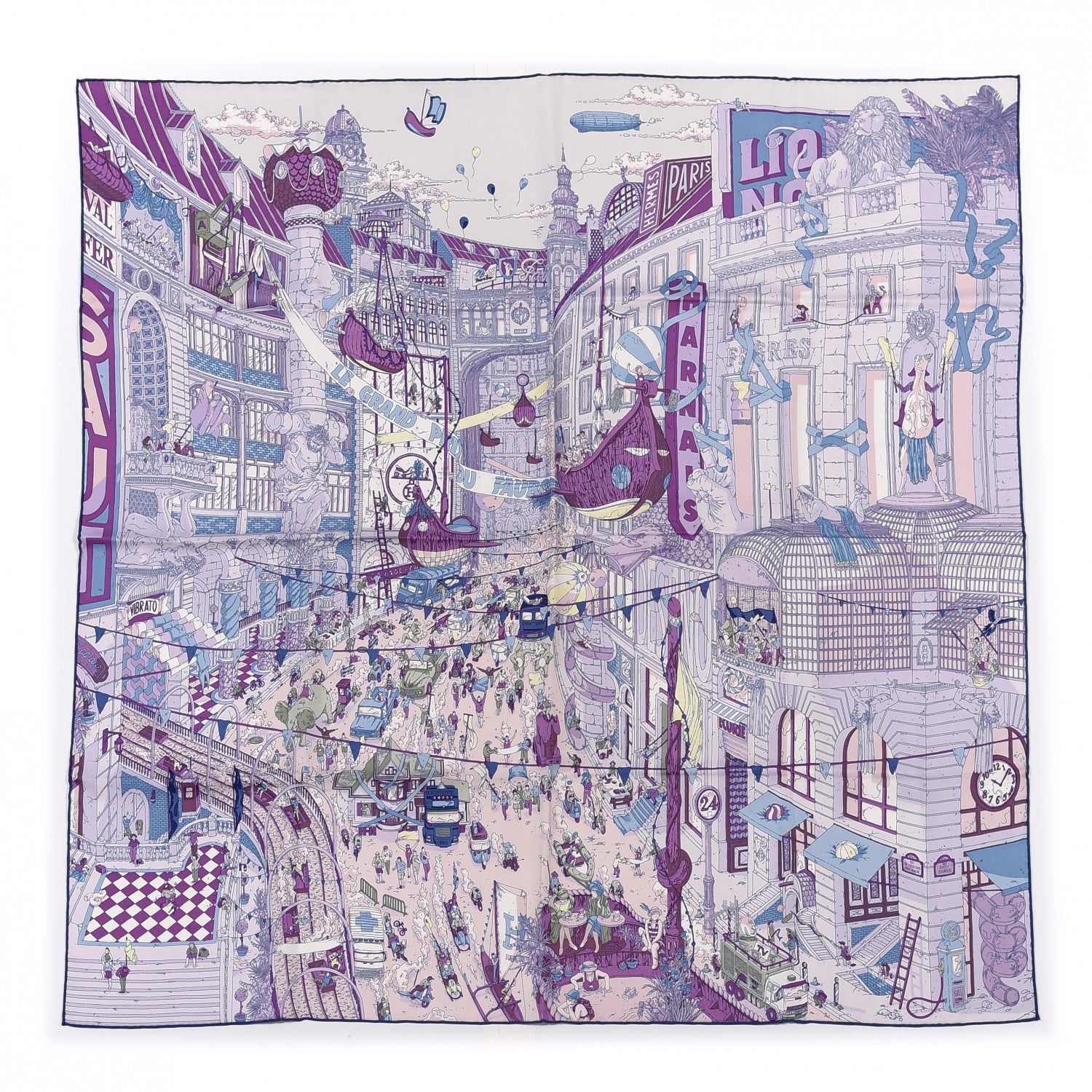 Hermes Silk Le Grand Prix Du Faubourg Scarf 90 Mauve Violet Jaune Soufre 1 of 4