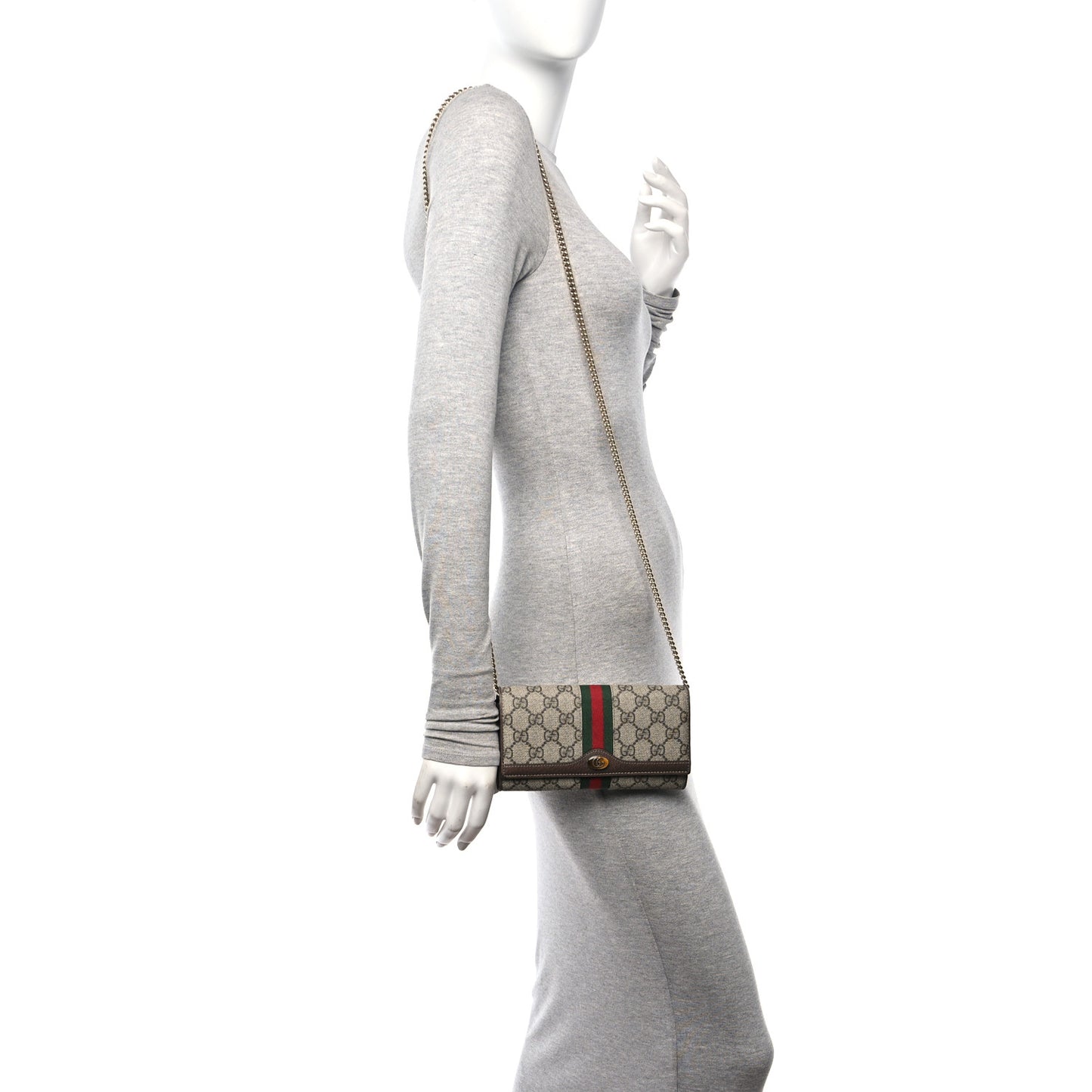 GG Supreme Monogram Web Ophidia Wallet On Chain Brown