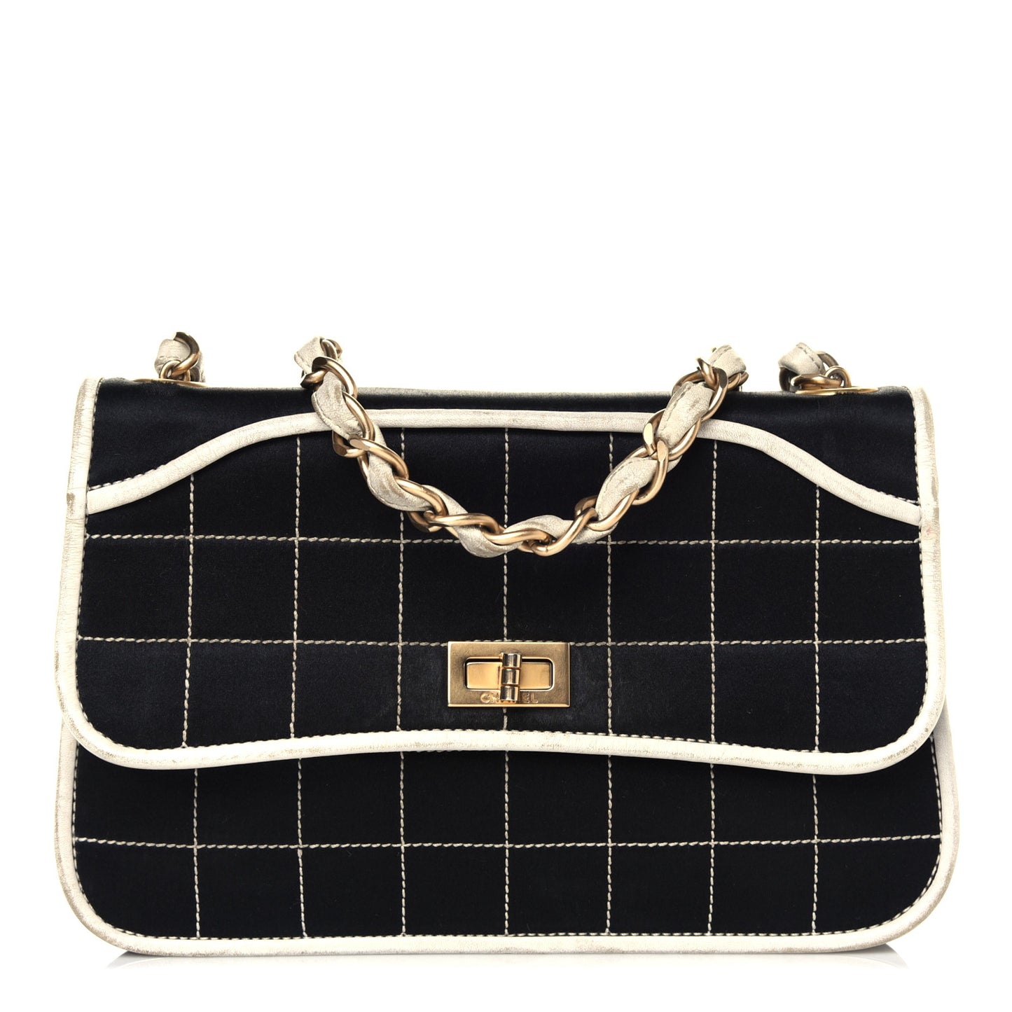 Satin Quilted Chocolate Bar Flap Black