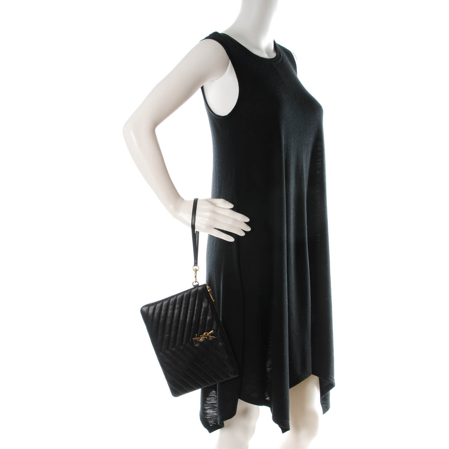 Saint Laurent Calfskin Matelasse Chevron Monogram A5 Wristlet Black 2 of 7