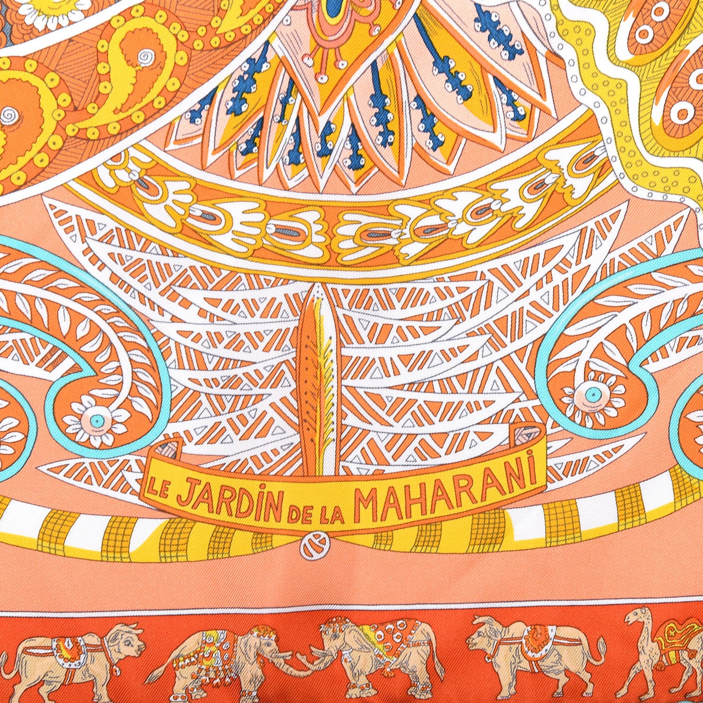 Silk Le Jardin De La Maharani Scarf 90 Saumon Orange Turquoise