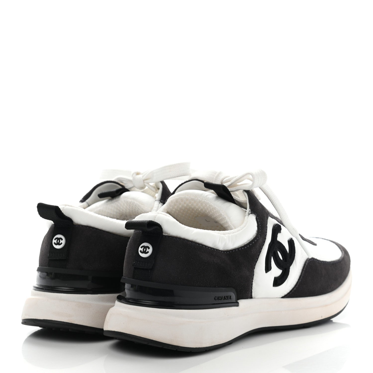 Chanel Nylon Suede Calfskin CC Sneakers 36 White Dark Grey 4 of 12