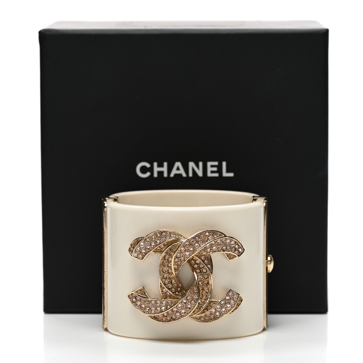 Chanel Resin Crystal CC Cuff White Gold 5 of 5