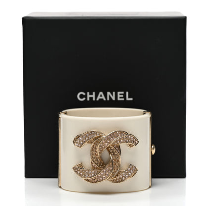 Chanel Resin Crystal CC Cuff White Gold 5 of 5