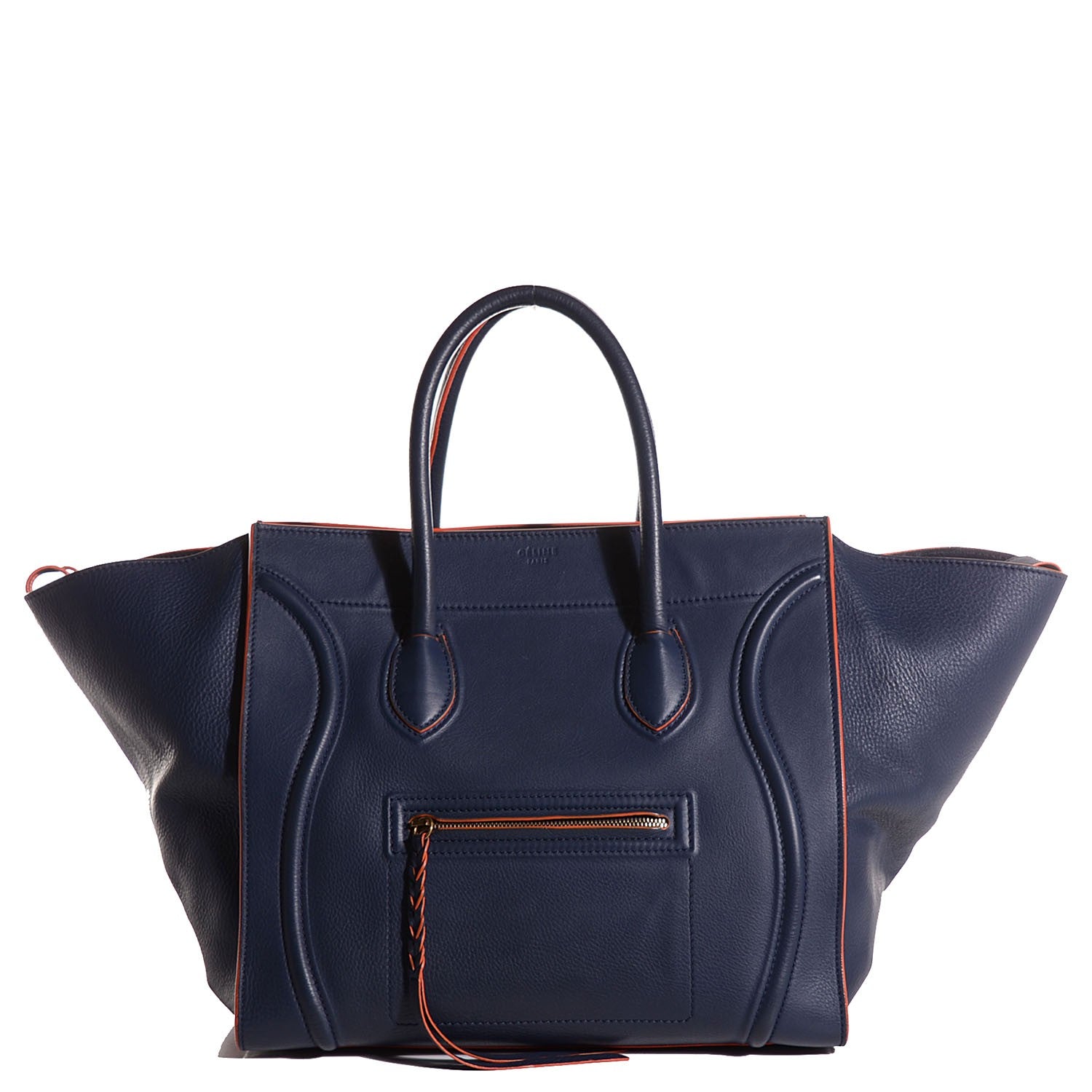 Celine Supple Calfskin Large Phantom Luggage Navy Blue Orange Trim 1 of 9