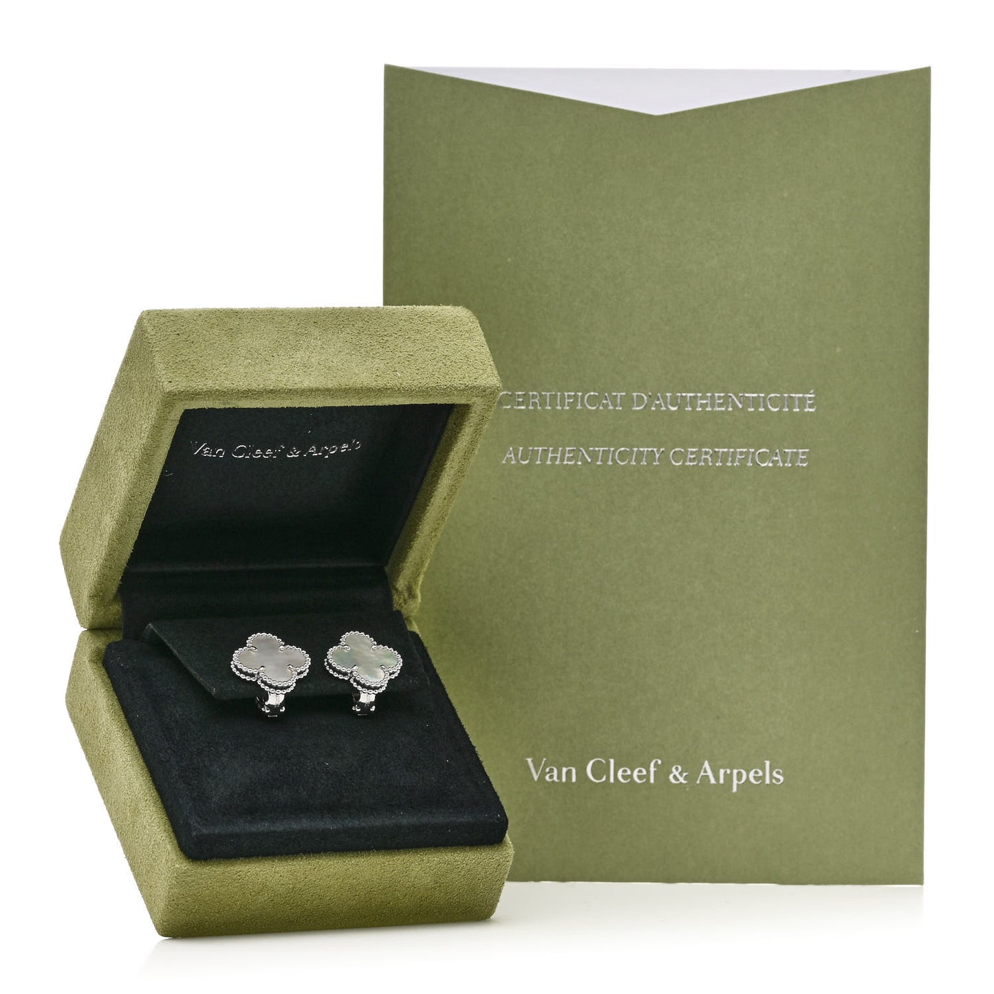 18K White Gold Mother of Pearl Vintage Alhambra Earrings