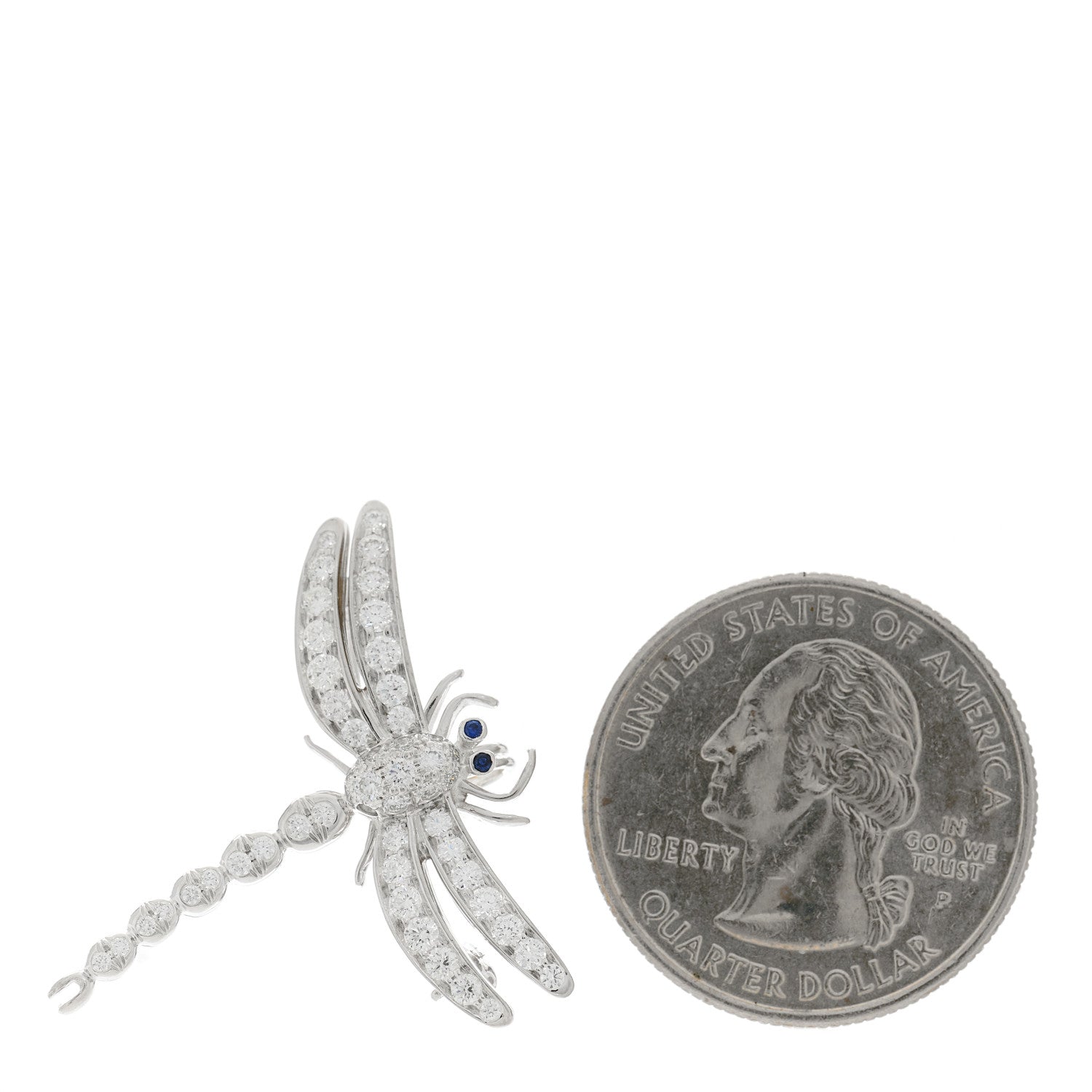 Tiffany Platinum Diamond Blue Sapphire Dragonfly Brooch Pin 2 of 4
