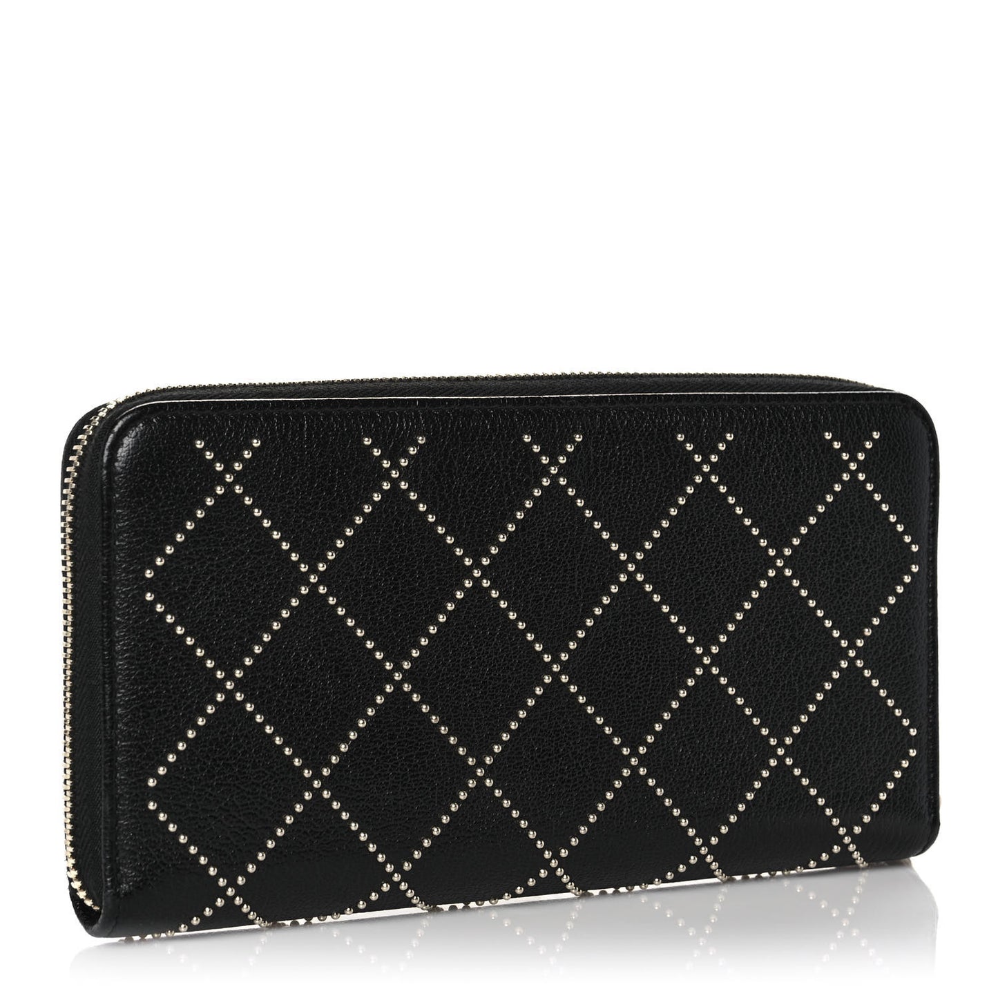 Shiny Lambskin Studded Rock The Diamond CC Zip Around Wallet Black