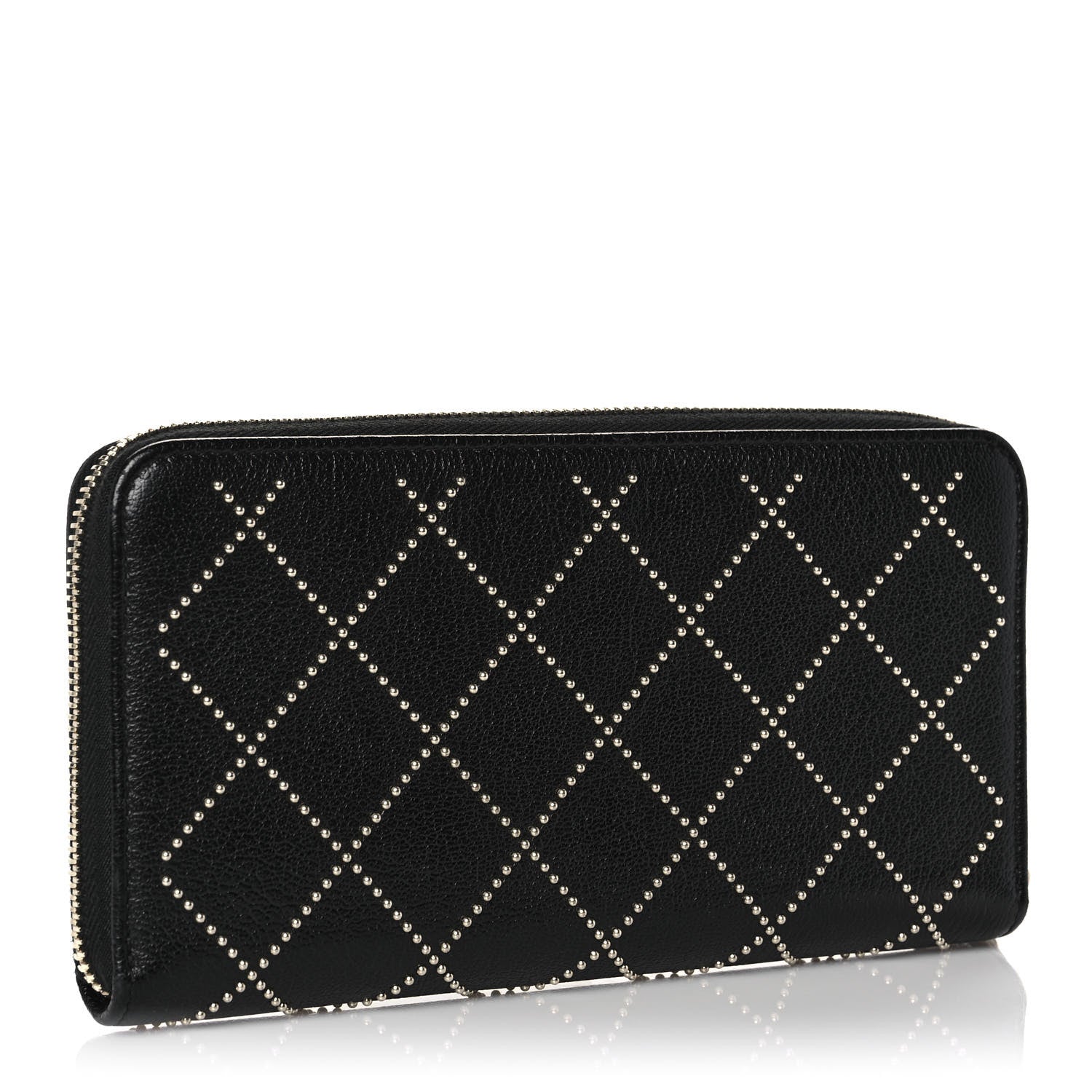 Chanel Shiny Lambskin Studded Rock The Diamond CC Zip Around Wallet Black 3 of 9