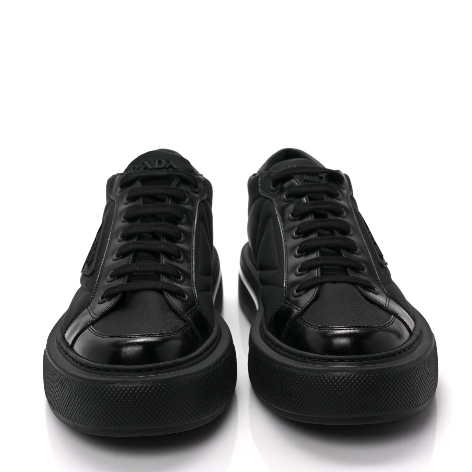 Prada Re-Nylon Spazzolato Rubber Triangle Logo Macro Quilted Mens 35mm Platform Sneakers 8 Black 2 of 8