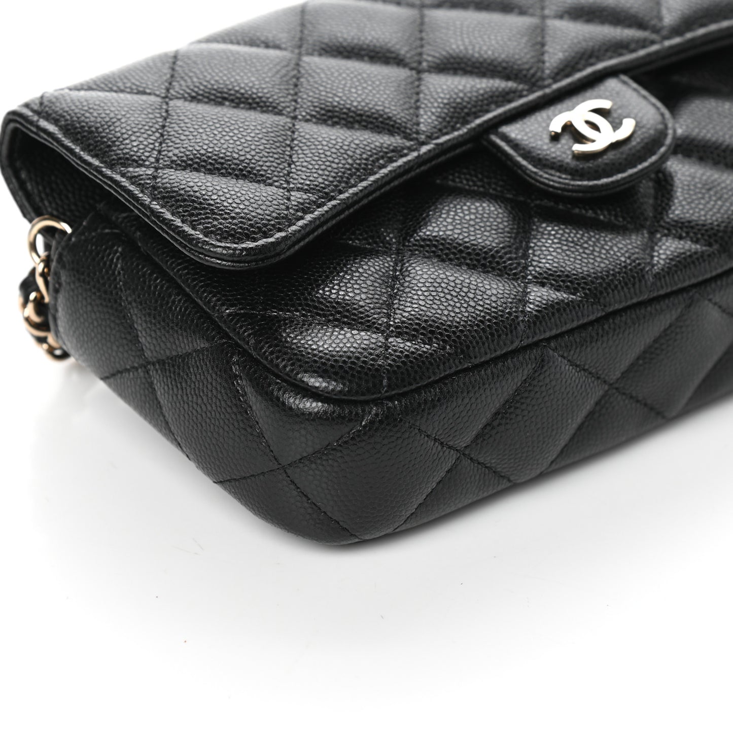 Caviar Quilted Flap Phone Holder With Chain Black