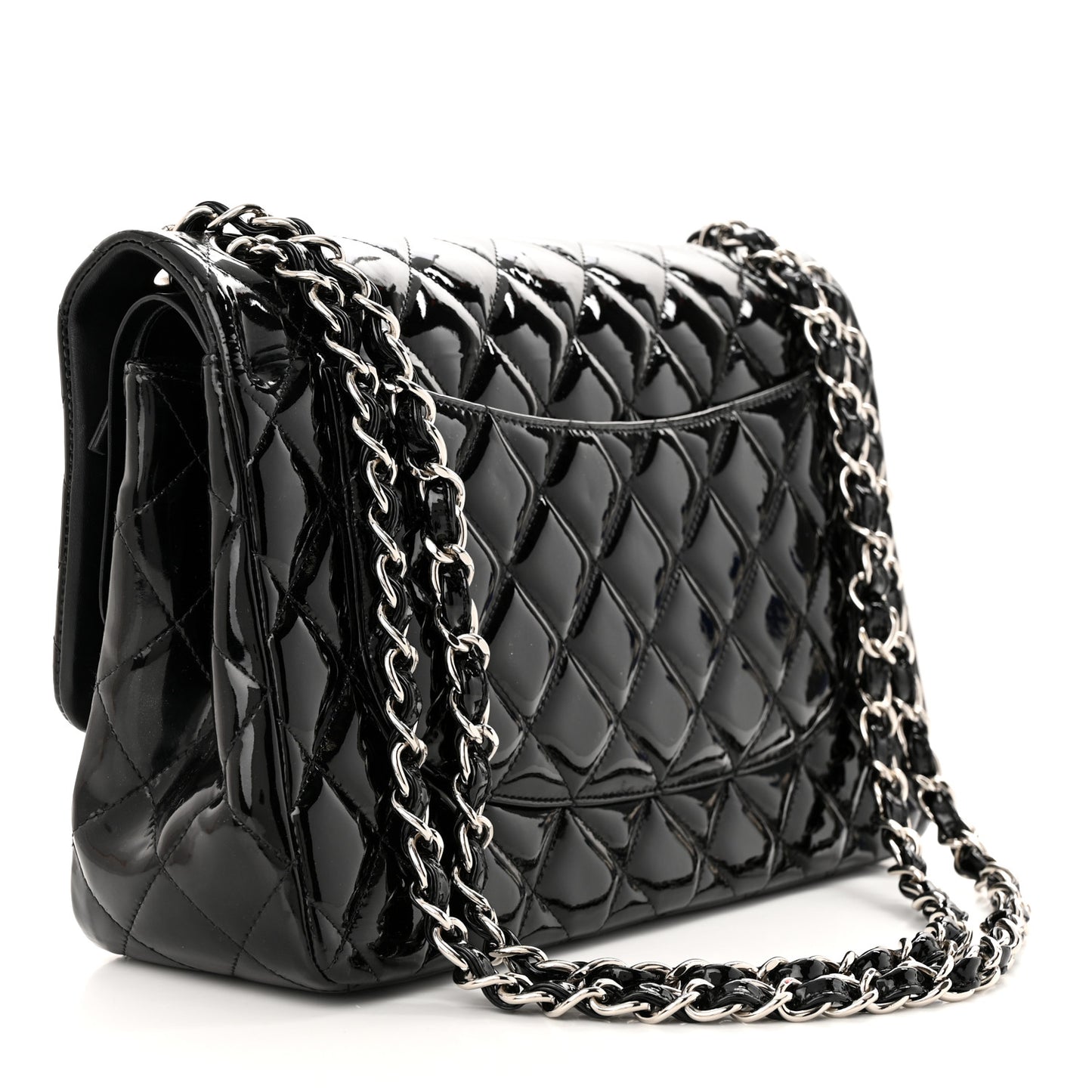 Patent Quilted Jumbo Single Flap Black