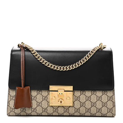 Gucci GG Supreme Monogram Calfskin Medium Padlock Shoulder Bag Beige Black Cuir 1 of 10