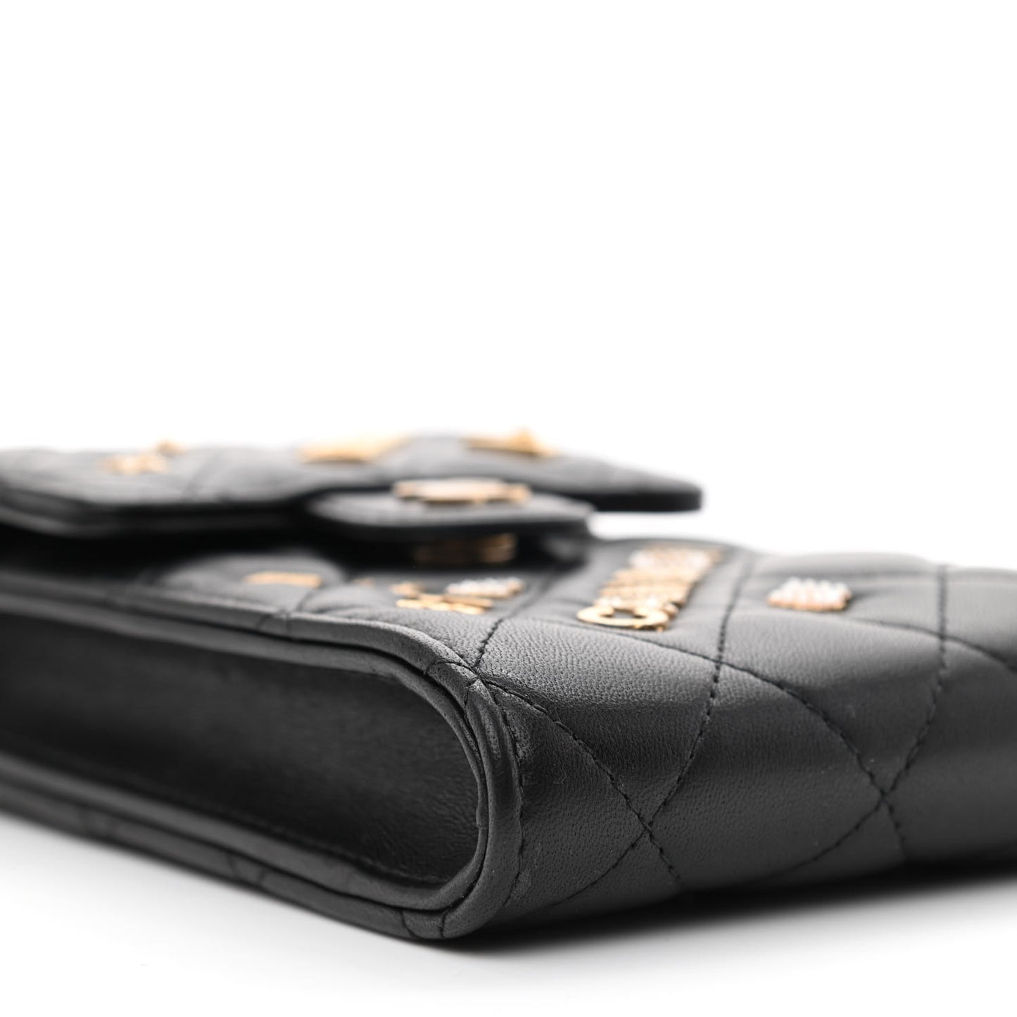 Lambskin Quilted Lucky Charm Phone Holder Black
