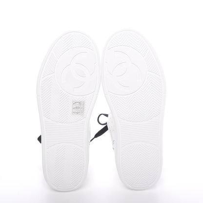 Chanel Calfskin Womens Logo Sneakers 37 White Black 7 of 10