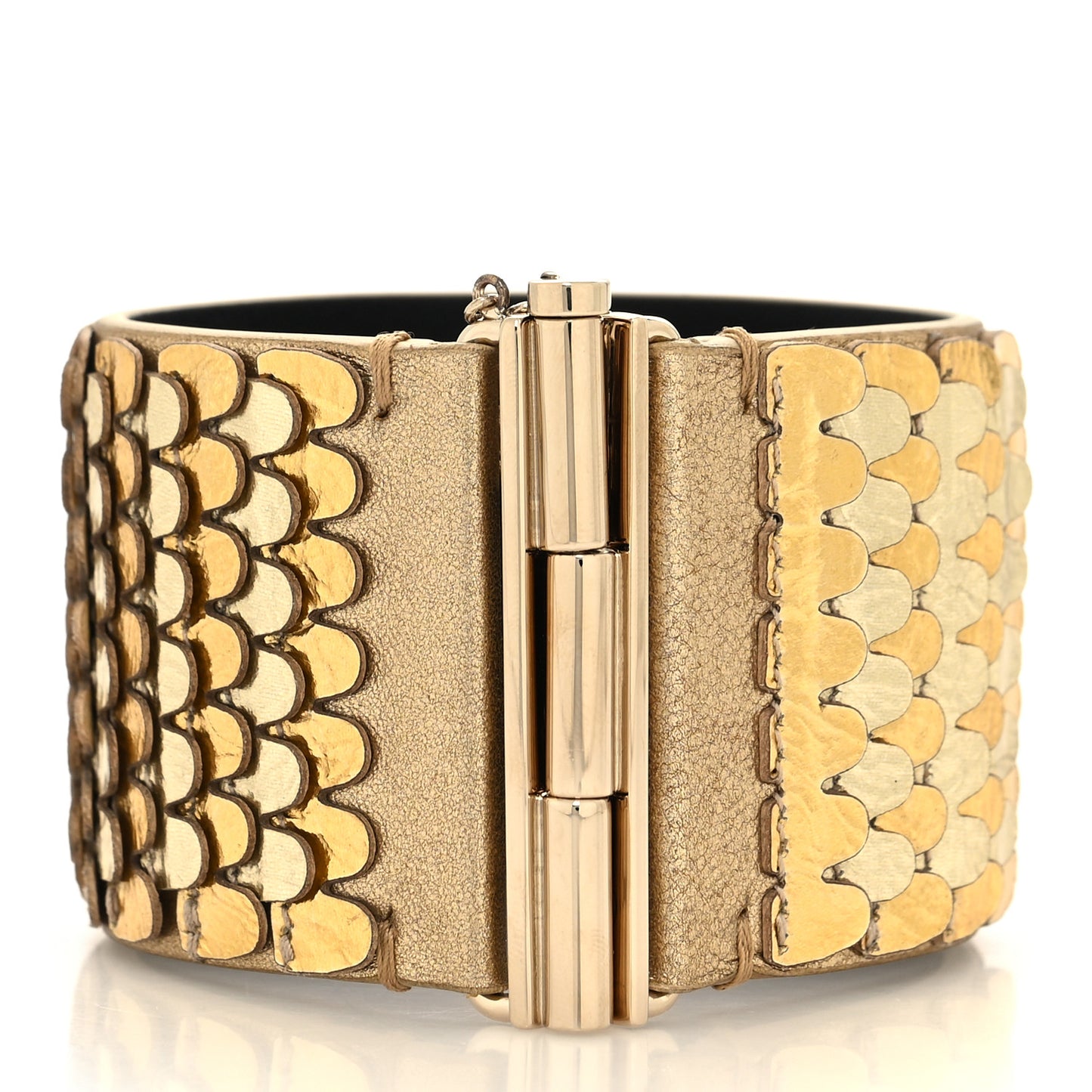 Metallic Calfskin Scale CC Cuff Bracelet M Gold